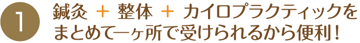 鍼灸＋整体＋カイロプラクティックをまとめて一ヶ所で受けられるから便利！！